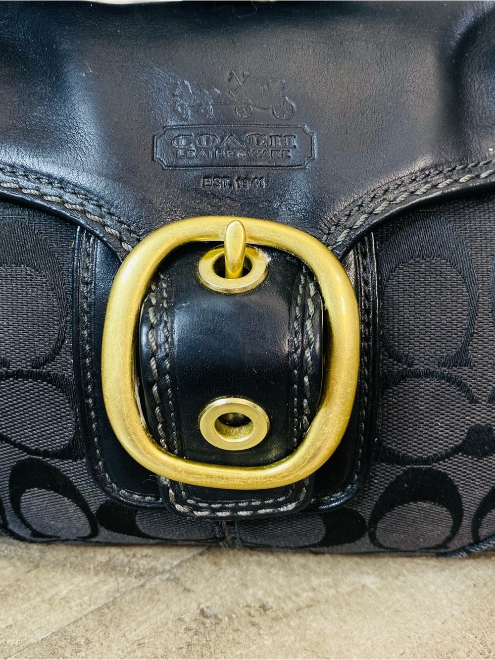 COACH Y2K Vintage Bleecker Signature Small Flap Hobo Bag 11441 Black Brass - Picture 4 of 12